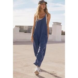 Free People Movement Oversized Blue Hot Shot Jumpsuit Romper Size Large NWT